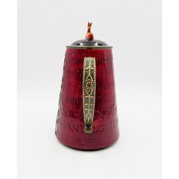 Christmas Ceramic Coffee Tea Pot Deer Finial Silent Night Verse 11 Inch Red - Picture 4 of 11